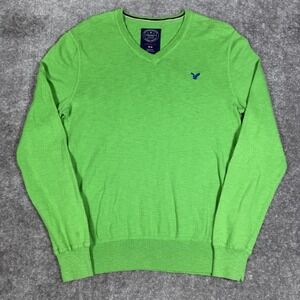 American Eagle Sweater Men's Medium Green V Neck Knit Long‎ Sleeve Pullover